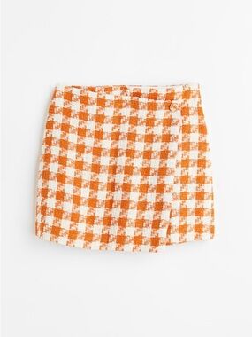 H&M Orange and White Houndstooth Mini Skirt